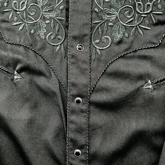 Larry Mahan Cowboy Collection Western Pearl Snap Shirt Size XL Black Embroidered - Picture 8 of 13